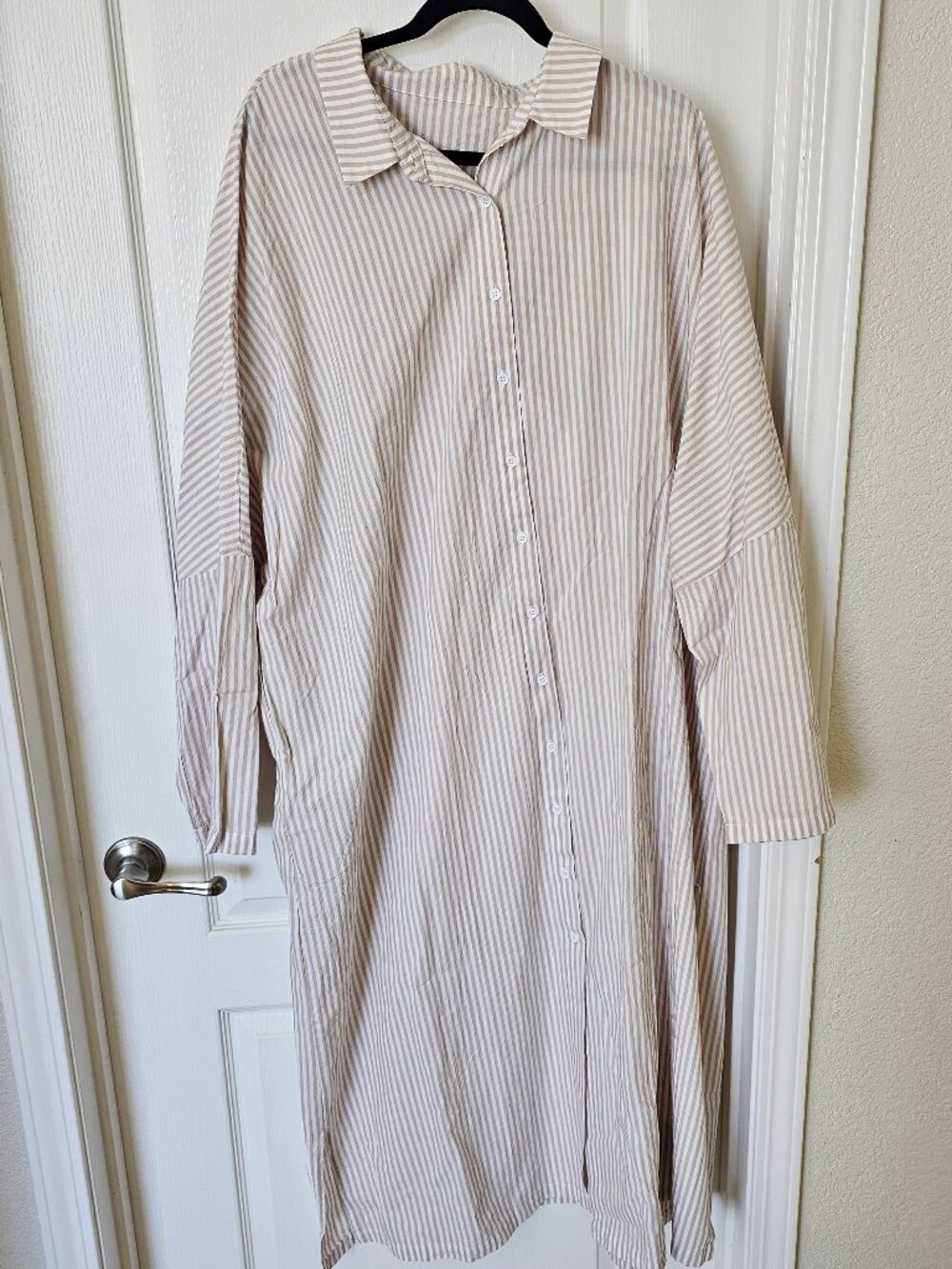 TikTok Finds - Chouyatou Striped Cream, Button Down, Maxi Dress | 3XL | NWT
